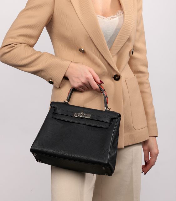 Bleu Indigo, Black, Cuivre Togo & Box Calf Au Galop Leather Kelly 28cm Retourne