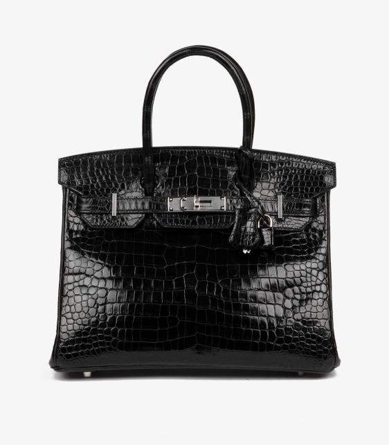 Black Shiny Porosus Crocodile Leather Birkin 30cm Retourne