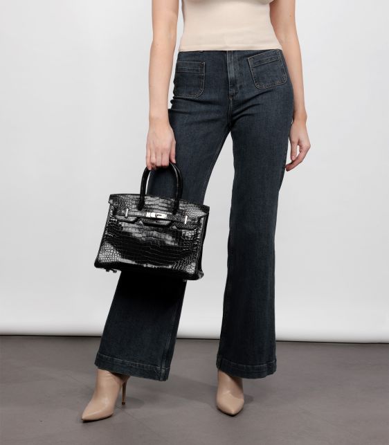 Black Shiny Porosus Crocodile Leather Birkin 30cm Retourne