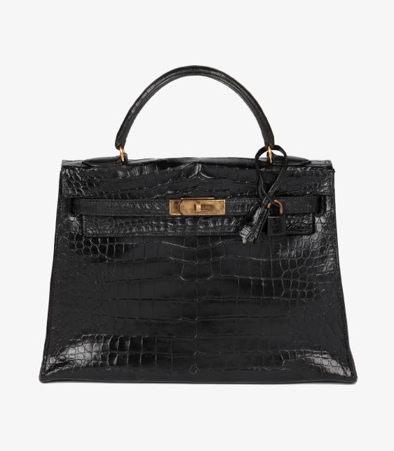 Black Shiny Porosus Crocodile Leather Vintage Kelly 32cm Sellier