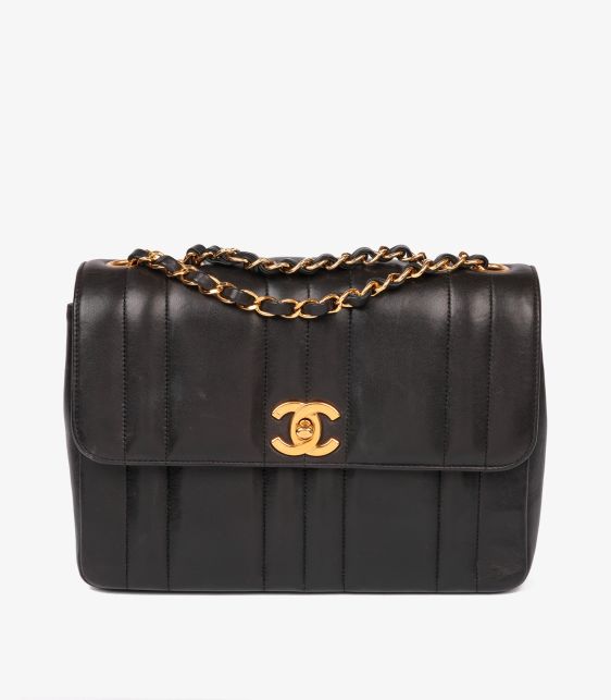 Black Vertical Quilted Lambskin Leather Small Classic Single Flap Bag