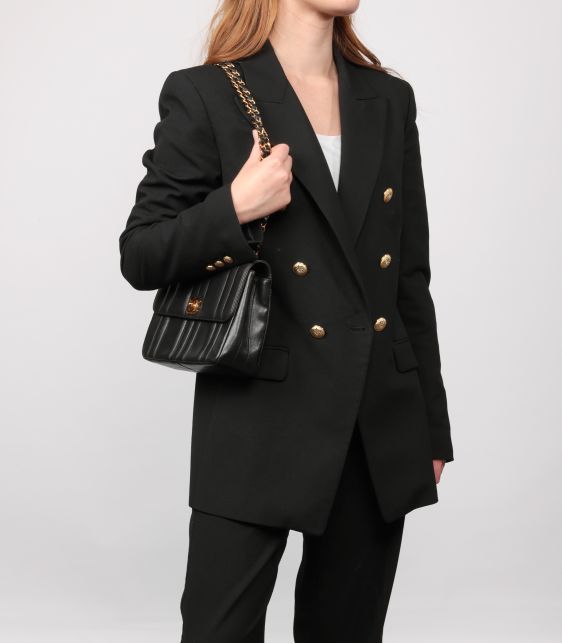 Black Vertical Quilted Lambskin Leather Small Classic Single Flap Bag