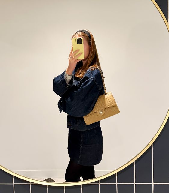 Beige Quilted Lambskin Leather Vintage Medium Classic Double Flap Bag