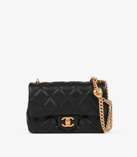 Black Caviar Leather Sweetheart Rectangular Mini Flap Bag