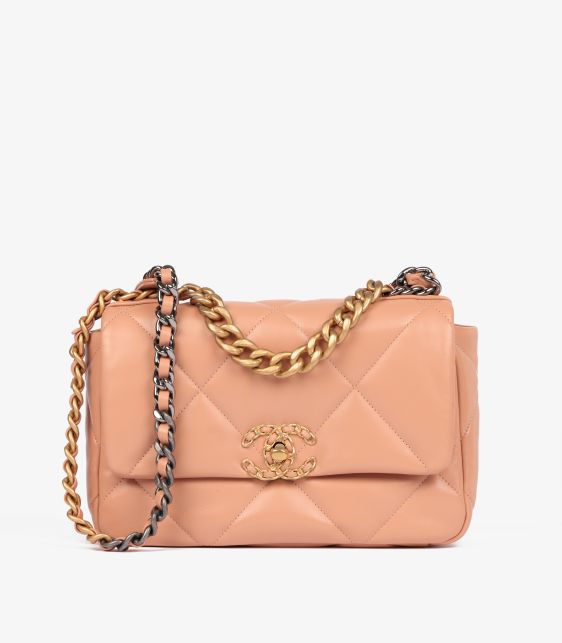 Peach Quilted Goatskin Leather Small 19 Flap Bag