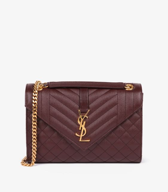 Burgundy Grained Calfskin Leather Medium Envelope Bag