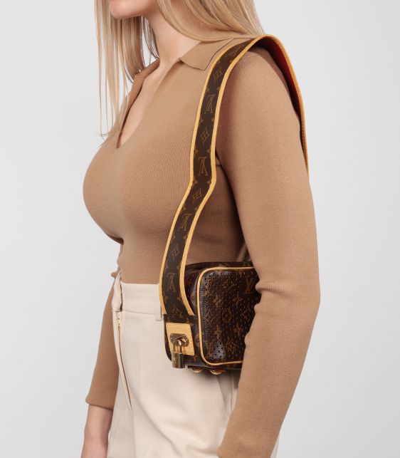 Brown Perforated Monogram Coated Canvas, Fuschia Mini Trocadero