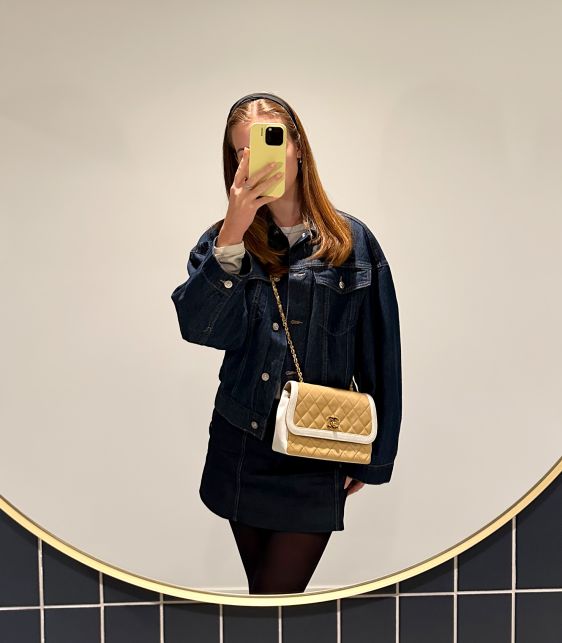 Beige & White Quilted Lambskin Vintage Small Classic Single Flap Bag with Wallet