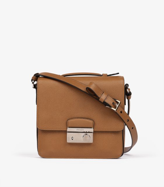 Caramel Saffiano Lux Leather Small Sound Crossbody Bag