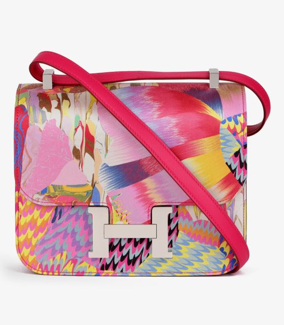 A Pre-Loved Hermès Rose Mexico Swift Leather & Marble Silk Constance 24 from Xupes