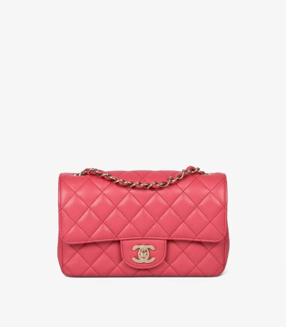 Dark Pink Quilted Caviar Leather Rectangular Mini Flap Bag