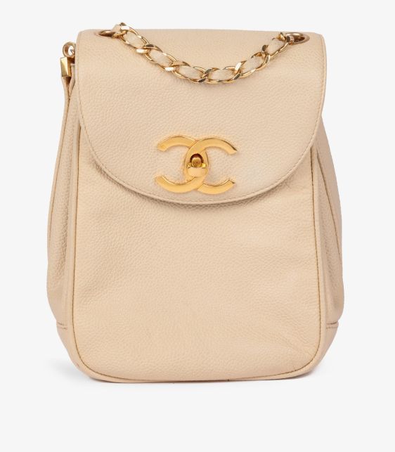 Beige Caviar Leather Vintage XL Classic Single Flap Bag