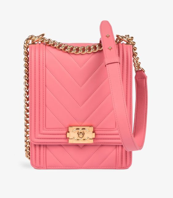 Pink Chevron Quilted Lambskin North-South Le Boy