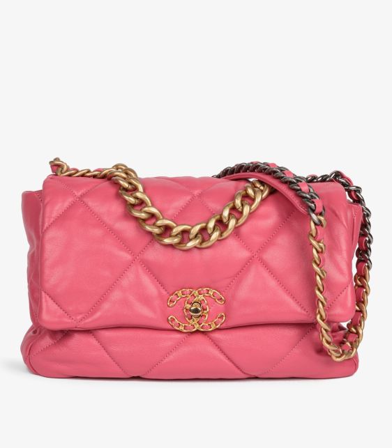 A Pre-Loved Chanel Pink Quilted Lambskin Large 19 Flap Bag from Xupes
