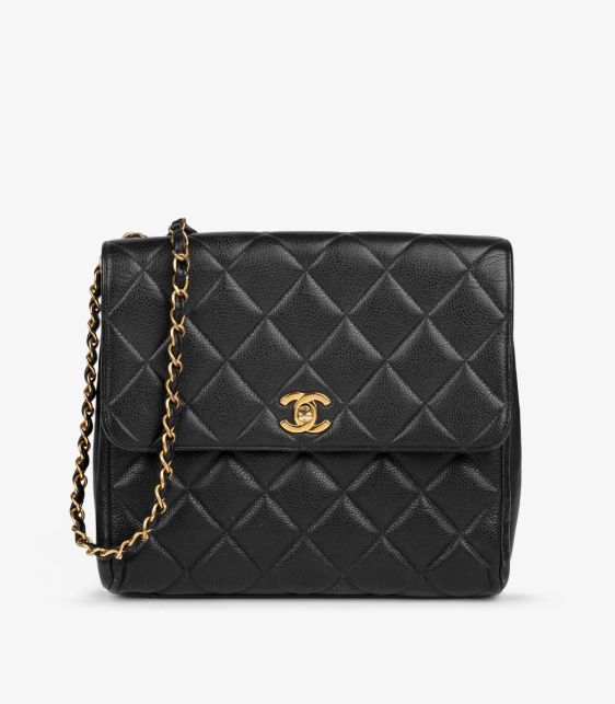 Black Quilted Caviar Leather Vintage Small Classic Single Flap Bag