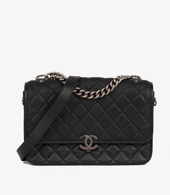 Black Quilted Caviar Leather & Iridescent Calfskin Daily Carry Messenger