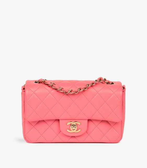 Pink Quilted Lambskin Rectangular Mini Flap Bag