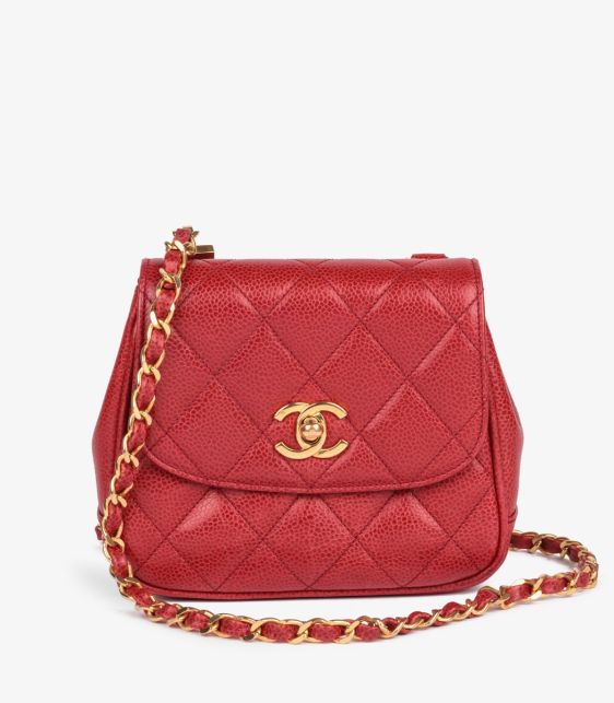 Red Quilted Caviar Leather Vintage Mini Flap Bag