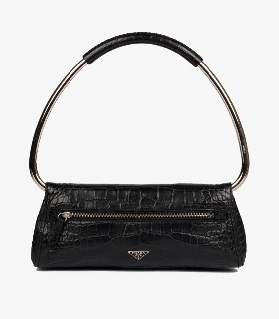 A pre-loved Prada Midnight Blue Matte Alligator Leather Ring Top Handle Shoulder Bag