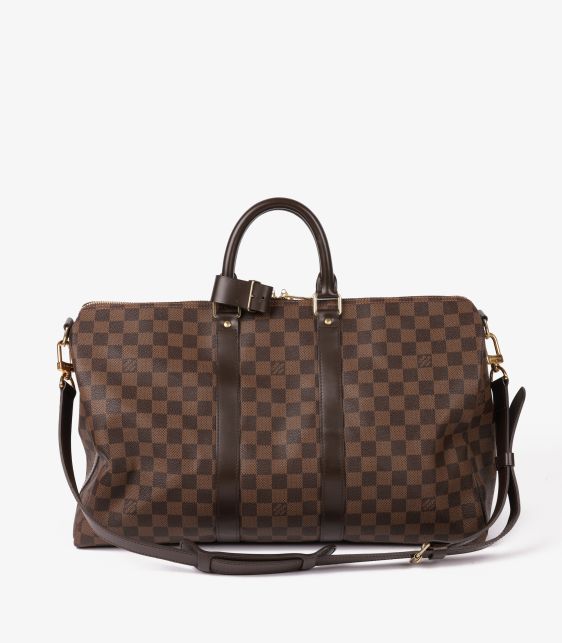 Louis Vuitton Damier Ebene Coated Canvas & Calfskin Leather Keepall 45 Bandoulière