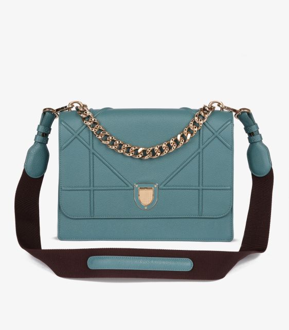 Blue Grained Calfskin Leather Medium Diorama