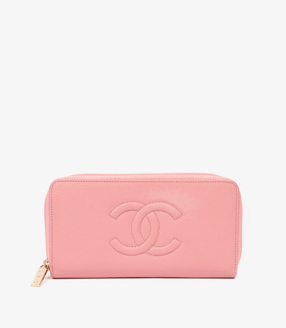 Pink Goatskin Leather Timeless Long Wallet