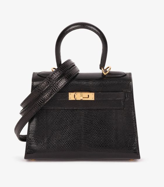 Black Lizard Leather Vintage Kelly 20cm Sellier