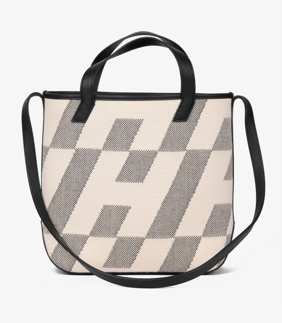 Hermès Black & Ecru Canvas & Black Swift Leather Cabas H En Biais 27