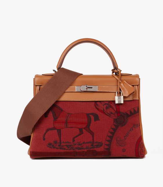 Rouge H Toile & Barenia Horse Print Amazone Kelly 32cm