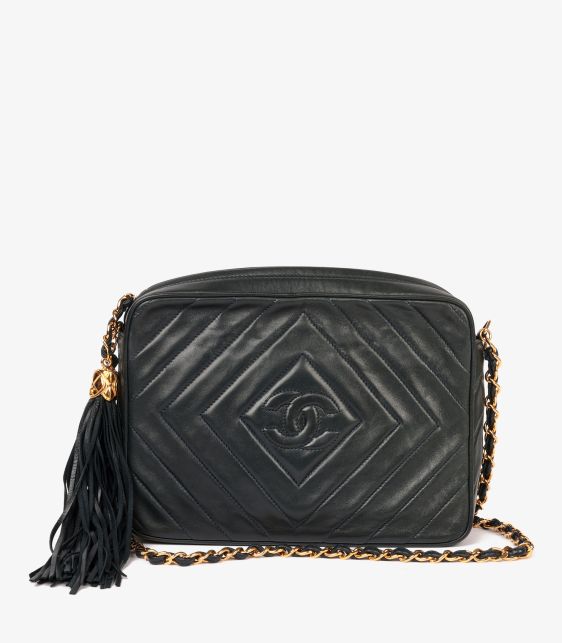 Green Chevron Quilted Lambskin Vintage Medium CC Camera Bag