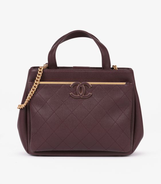 Burgundy Quilted Caviar Leather Framed Business Affinity Shoulder Tote