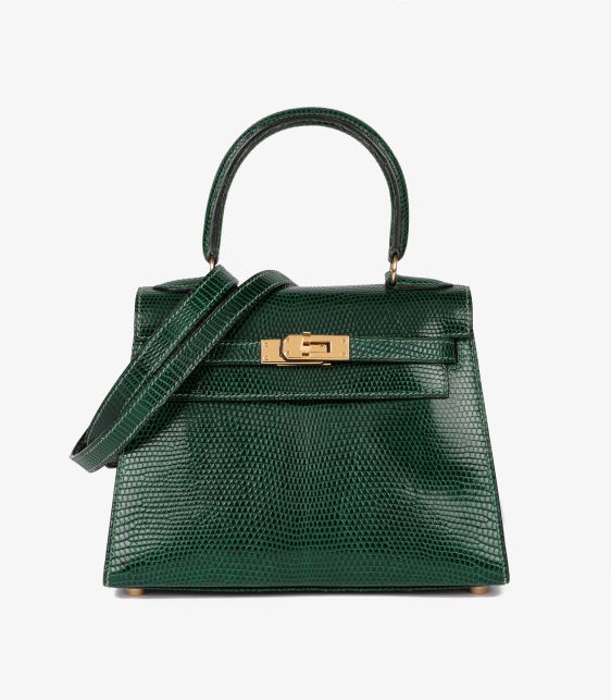 Vert Moyen Lizard Leather Vintage Kelly 20cm Sellier