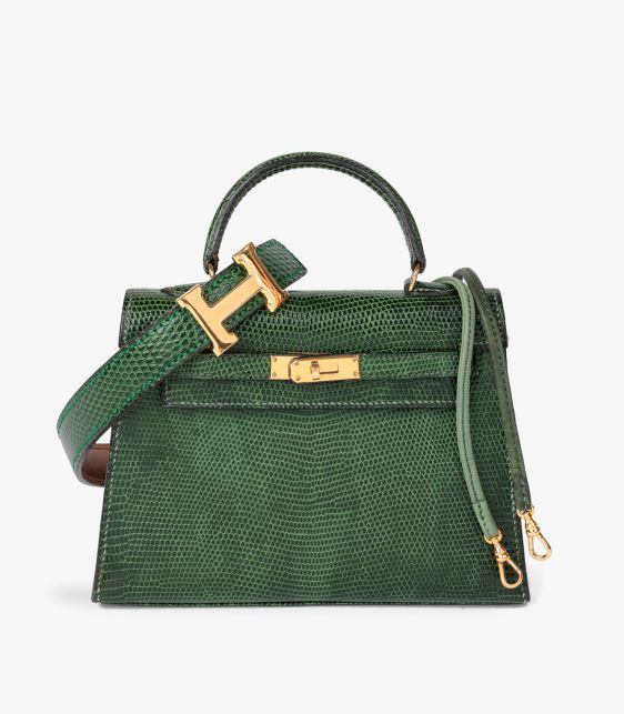 Vert Moyen Lizard Leather Special Order Vintage Convertible Kelly 15cm Sellier with Constance Belt