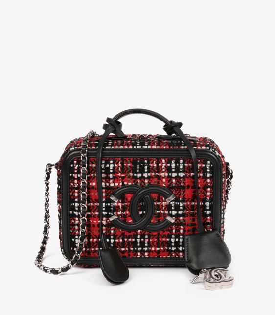 Red Tweed & Black Lambskin Leather Small Filigree Vanity Case