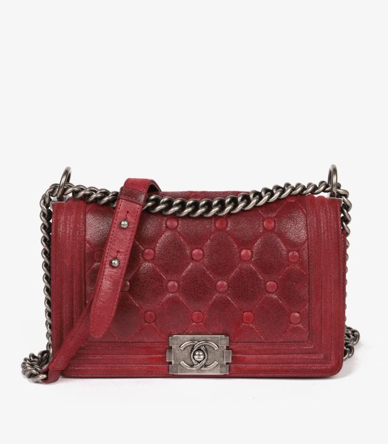 Red Chesterfield Padding Distressed Goatskin Leather Celtic Medium Le Boy Bag