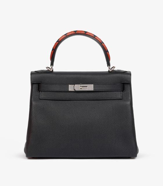 Bleu Indigo, Black, Cuivre Togo & Box Calf Au Galop Leather Kelly 28cm Retourne