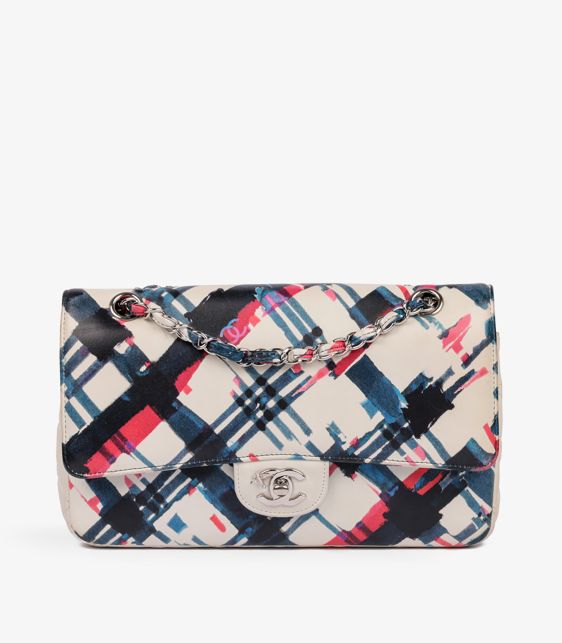 White Multicolour Quilted Lambskin Airlines Medium Classic Double Flap Bag