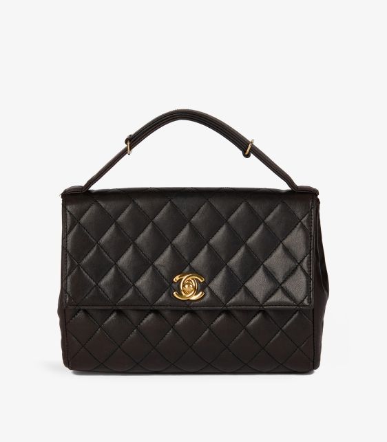 Black Quilted Lambskin Vintage Mini Classic Top Handle Flap Bag