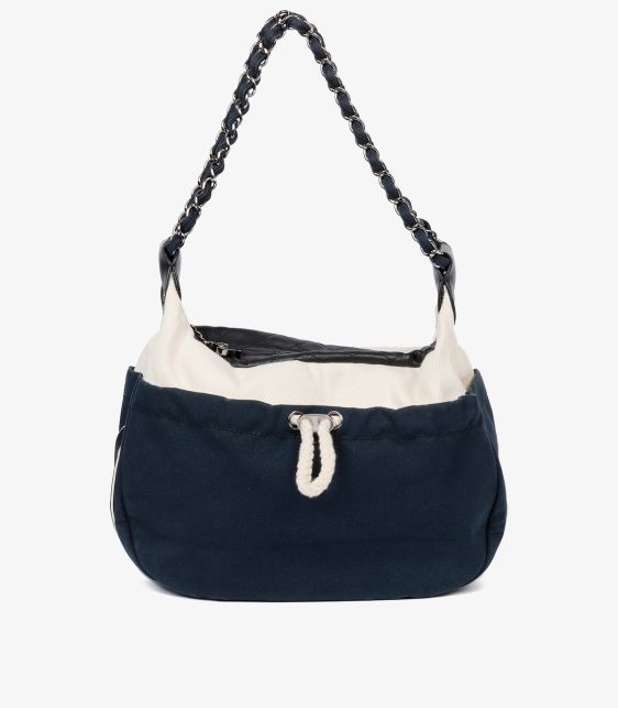 Navy, Beige Canvas & Black Quilted Lambskin Cruise Timeless Hobo Bag
