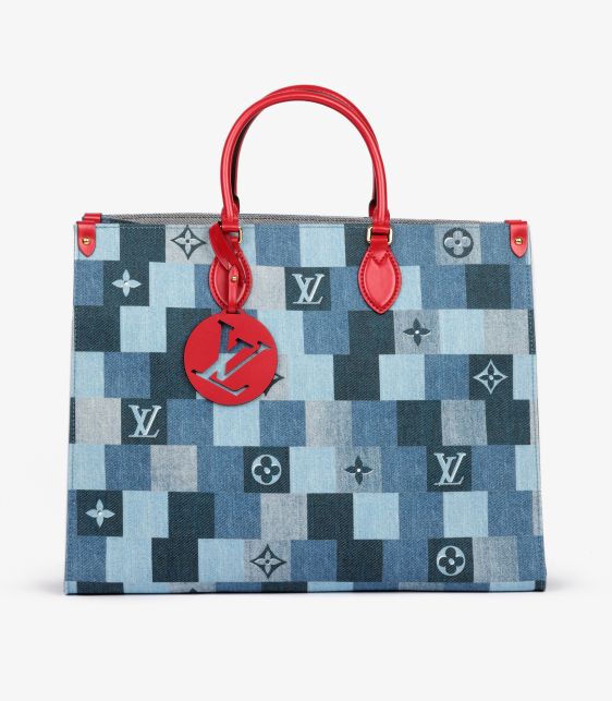 Blue Damier Patchwork Denim & Red Calfskin Leather Onthego GM