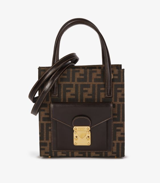 Brown Zucca Canvas & Calfskin Leather Vintage Shoulder Tote