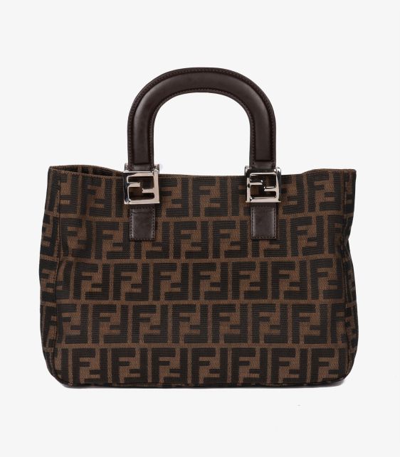 Brown Zucca Canvas & Calfskin Leather Vintage Small Tote