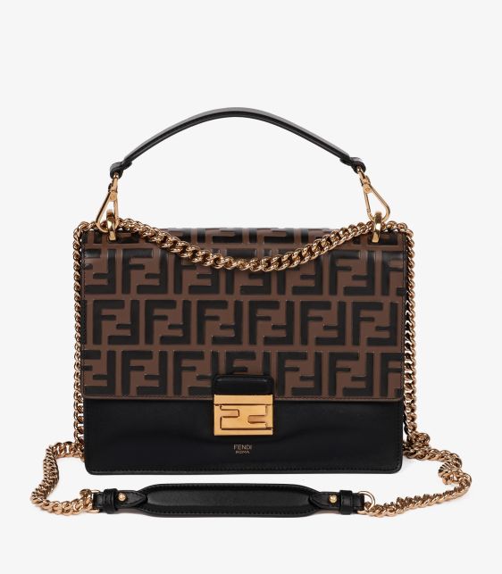 Fendi Black & Brown Zucca Monogram Calfskin Leather Medium Kan U