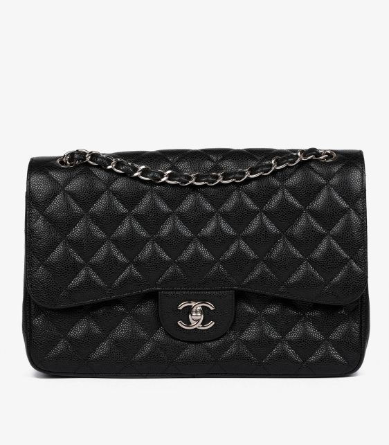 Black Quilted Caviar Leather Vintage Jumbo Classic Double Flap Bag