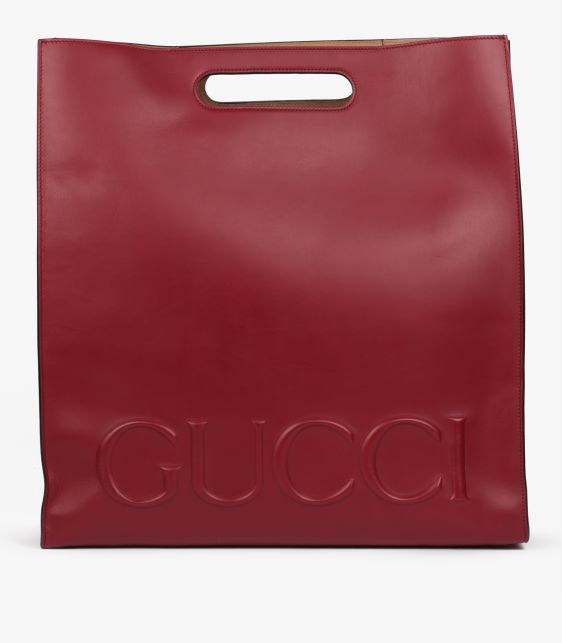 Red Embossed Smooth Calfskin Leather XL Tote