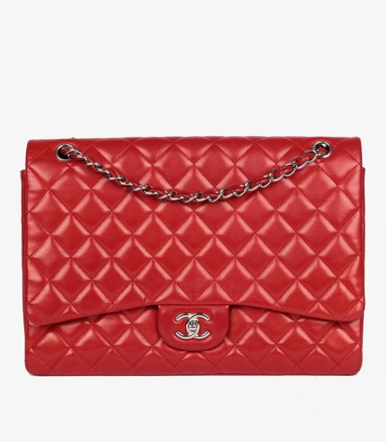 Red Quilted Lambskin Maxi Classic Single Flap Bag