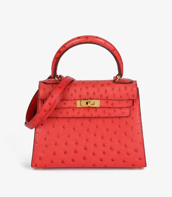 Rouge Vif Ostrich Leather Kelly 20cm Sellier