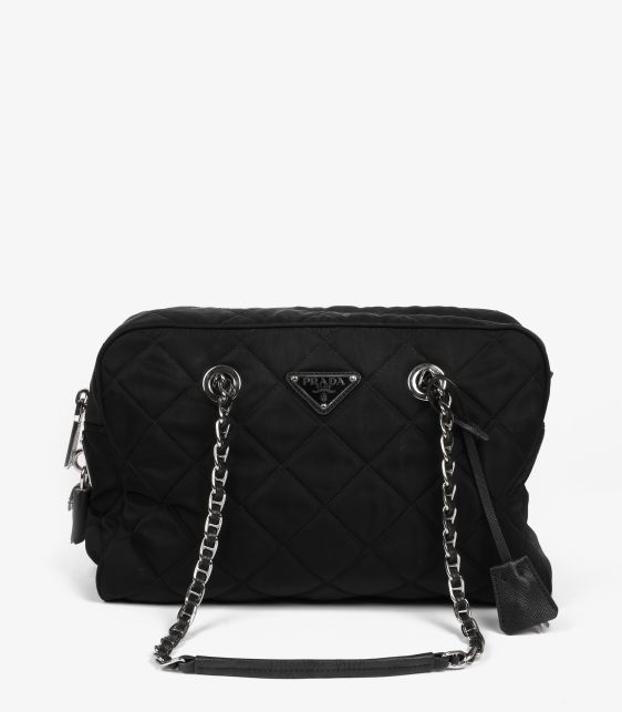 Black Quilted Nylon Tessuto Impuntu Shoulder Bag