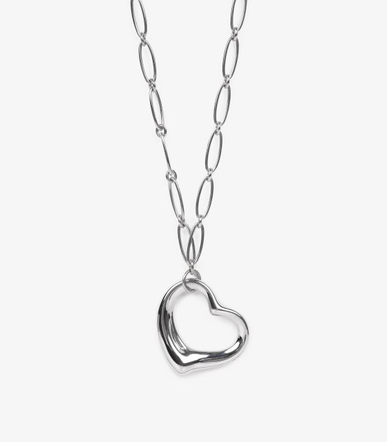 Sterling Silver Elsa Peretti Open Heart Large Link Necklace