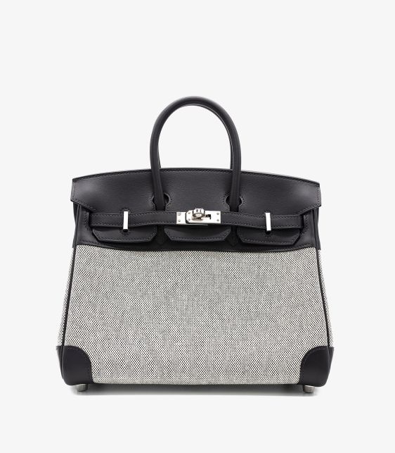 Black Swift Leather & Toile Birkin 25cm Retourne